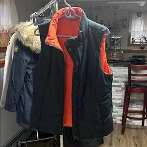 Black Puffer Vest with Orange Lining